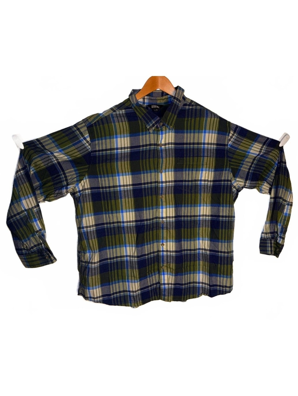 Eddie Bauer Men's 3XL Green Blue Plaid Button-Up Shirt Style - Picture 2 of 5